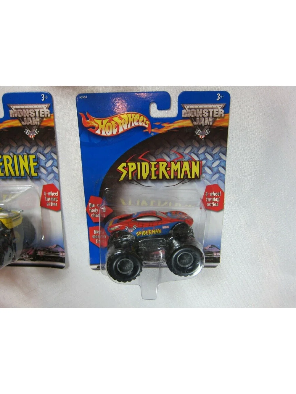 Lot of 3 Vintage Hot Wheels Monster Jam Wolverine, Spider-Man & He-Man 1:64 NEW
